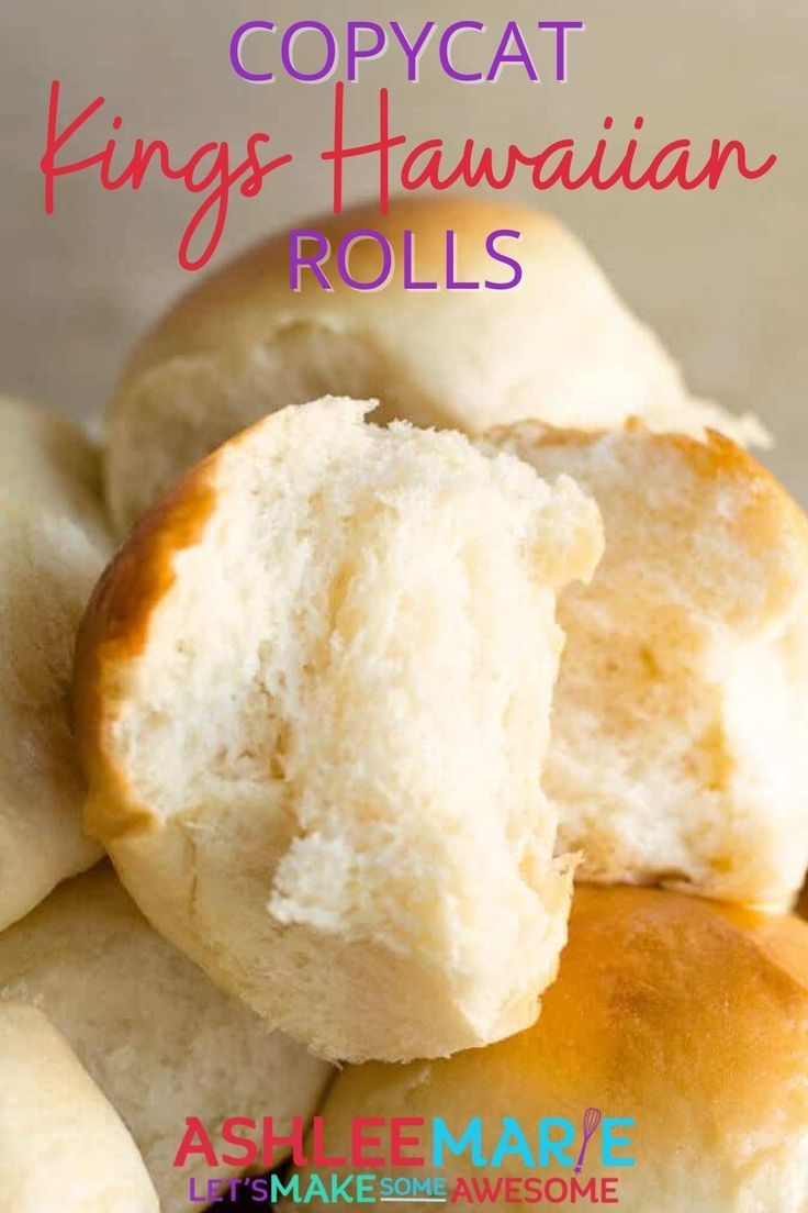 several rolls are stacked on top of each other with the words copycat kings hawaiian rolls