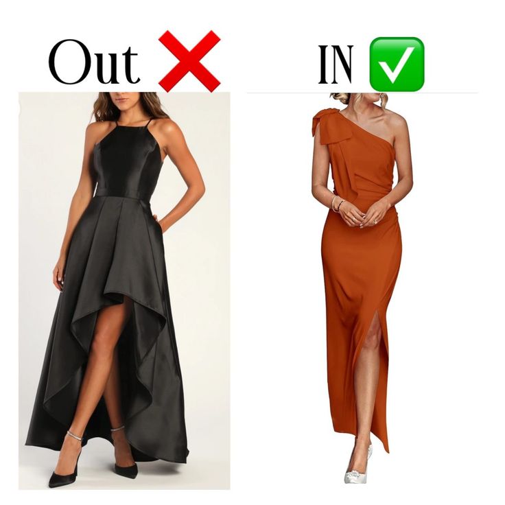 two different dresses, one in black and the other in brown with an extra slit