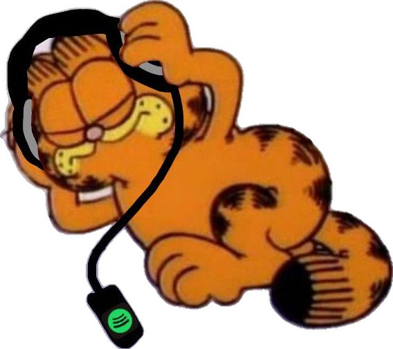 a cartoon cat laying on its back with headphones attached to it's ears