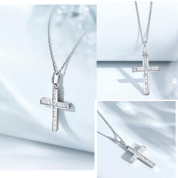 1/5 Ct. T.W. Diamond Cross Pendant in 18K Real Gold Luxury Diamond White Cross Pendant Necklace, White Gold Cross Pendant Necklace For Wedding, Baguette Diamond Cross Pendant Jewelry For Gifts, White Gold Cross Necklace For Wedding, Luxury Cross Necklace For Anniversary, Diamond White Cross Pendant Fine Jewelry Necklace, Diamond White Cross Pendant Necklace, Diamond White Cross Necklace, White Gold Cubic Zirconia Crucifix Necklace