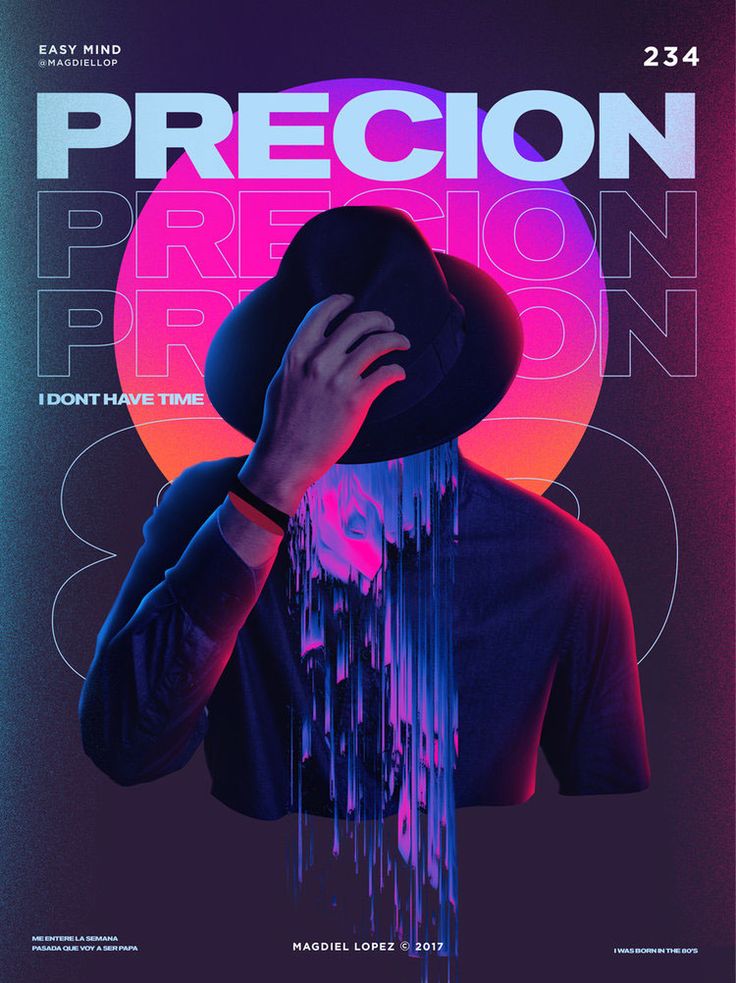 a person with a hat covering their face in front of a neon poster that says precision