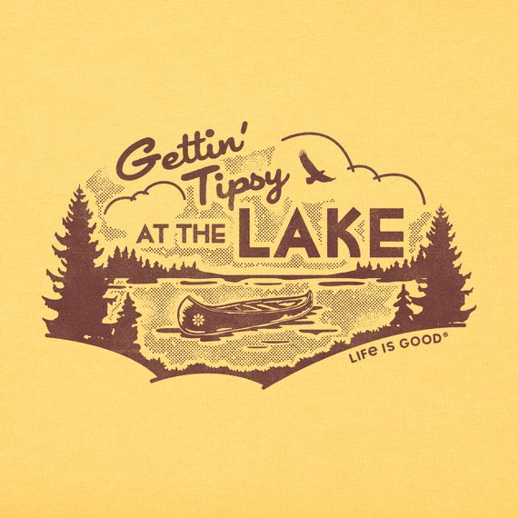 a yellow t - shirt with the words gettin'trippy at the lake