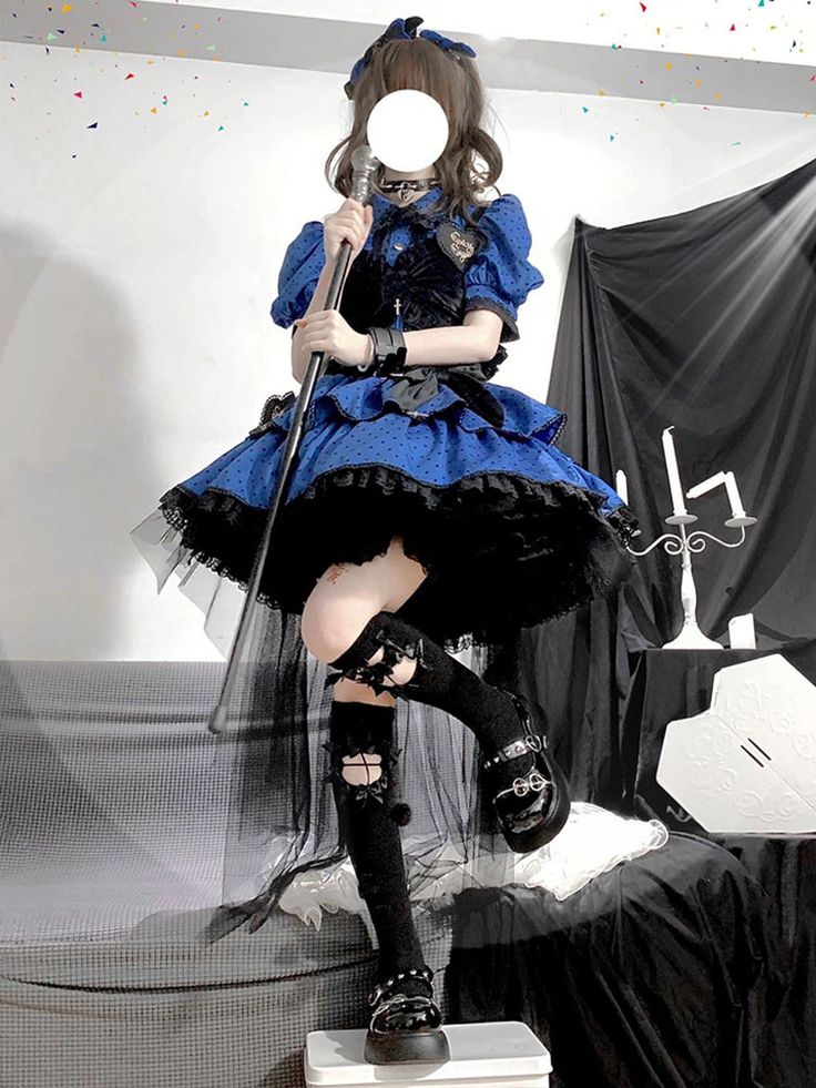 Blue Alternative Outfit, Idol Clothes Outfit, Blue Idol Outfit, Gothic Idol Outfit, Blue Alt Outfits, Blue Gothic Outfit, Blue Goth Outfits, Pastel Goth Outfits Blue, Idol Outfit Ideas