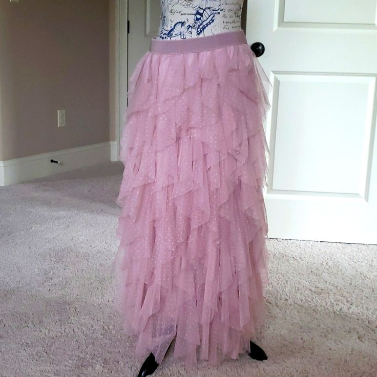 Brand New With Tags Spring Evening Ruffled Maxi Skirt, Tiered Skirt For Evening In Spring, Evening Tiered Maxi Skirt For Spring, Feminine Maxi Skirt For Spring Evening, Feminine Evening Maxi Skirt For Spring, Anthropologie Tulle Skirt, Anthropologie Tulle, Neon Aesthetic, Tulle Skirt