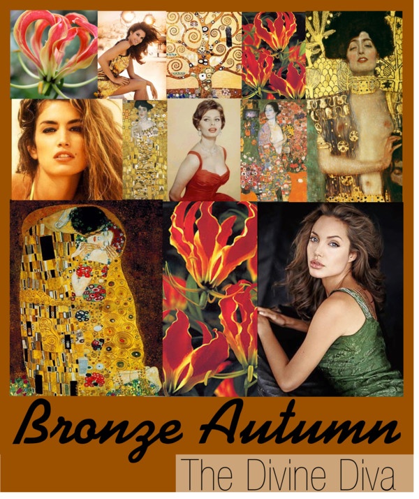 brochure with images of women in art nouveau fashion and the words bronze autumn, the divine diya