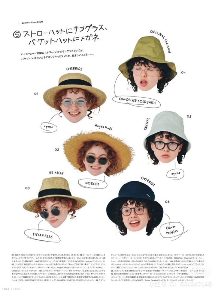 four women wearing hats and glasses with different facial expressions on them, all in various languages