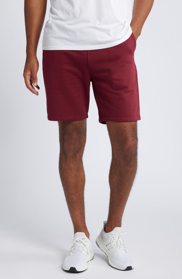 Soft and stretchy, these all-activity sweat shorts made with breathable cotton sport a relaxed fit and handy pockets for holding essentials. 8" inseam; 20 1/2" leg opening; 13" front rise; 17" back rise (size Medium) Elastic/drawstring waist Front slant pockets 67% cotton, 33% polyester Machine wash, tumble dry Made in the USA of imported fabric Comfortable Relaxed Fit Sports Shorts, Casual Activewear With Comfort Waistband In Short Length, Athleisure Shorts With Comfort Waistband For Leisure, Relaxed Fit Athletic Shorts With Comfort Waistband For Leisure, Comfortable Relaxed Fit Gym Shorts, Athleisure Moisture-wicking Shorts For Leisure, Casual Workout Shorts With Ribbed Waistband, Cotton Athletic Shorts With Side Pockets, Casual Activewear Knee-length Shorts With Pockets