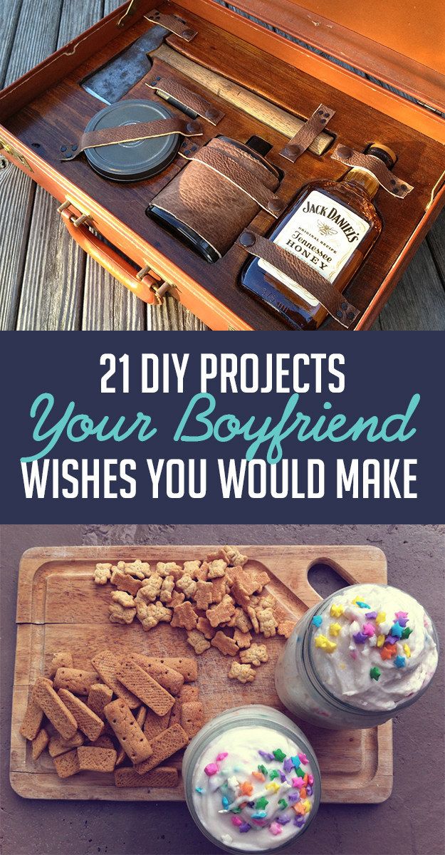 an open suitcase with some items in it and the words 21 diy projects your boyfriend wishes