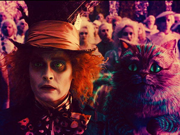 the mad hatter and his cat are in front of an image of many people