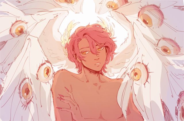 an anime character with pink hair and angel wings