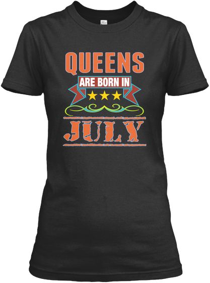 queens are born in july t - shirt with stars and stripes on the chest,