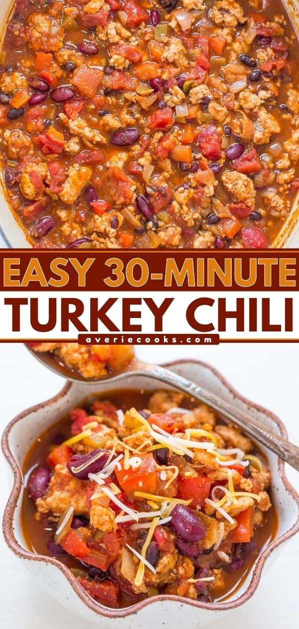 easy 30 minute turkey chili recipe in a bowl