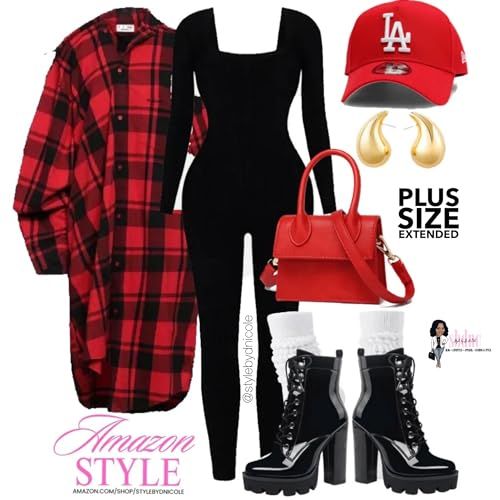 The Style by D. Ni&apos;Cole™ Way's Amazon Page Fall Designer Outfits, College Homecoming Outfit Hbcu Party, Red Winter Outfits Black Women, Red Winter Outfits Classy, Cute Christmas Outfits Black Women, Red Bustier Top Outfit, Bodysuit Outfit Ideas Black Women, Red Ugg Boots Outfit, Christmas Outfit Ideas Black Women