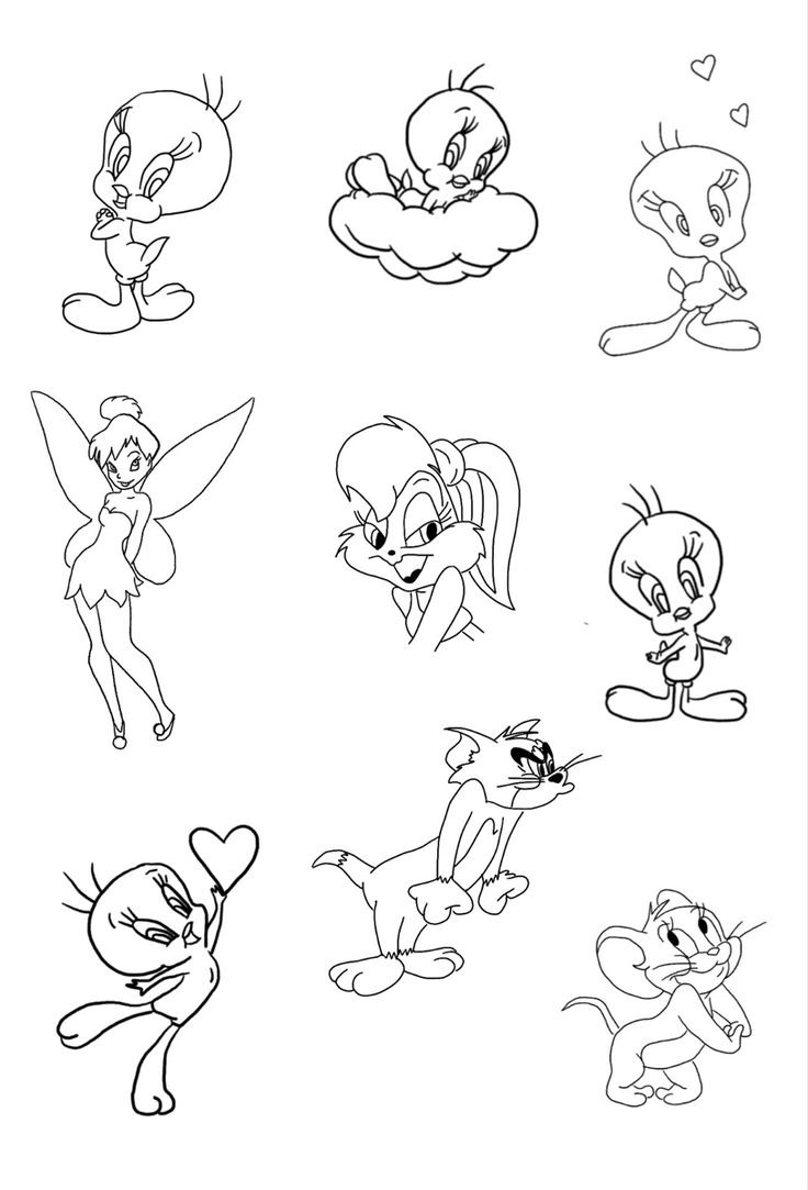 some cartoon characters that are drawn in black and white