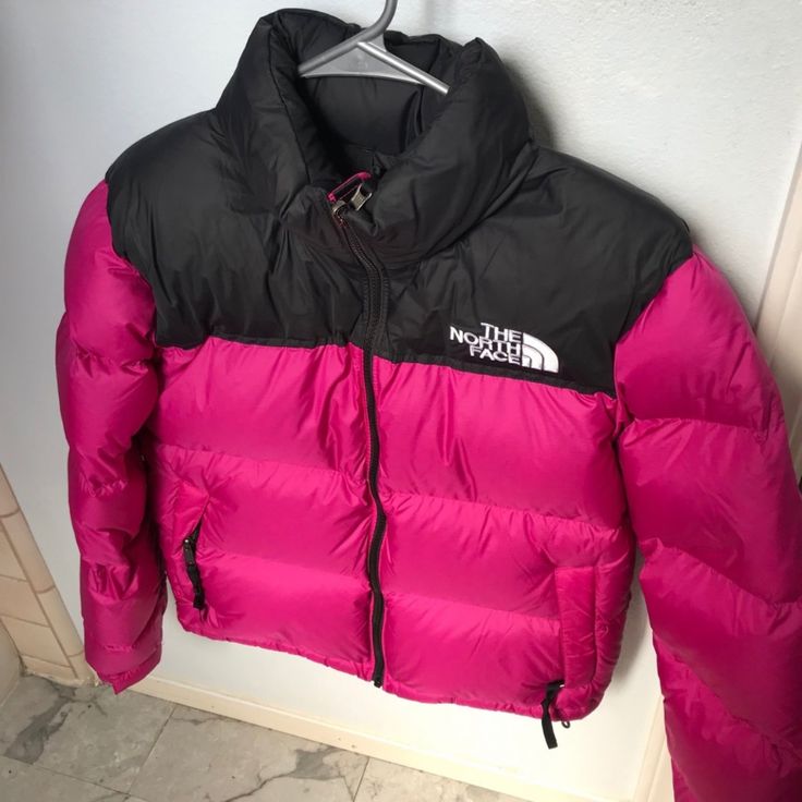 The North Face Nuptse Puffer Women’s Small Fits Medium Too, Sold Out Fuchsia Pink Color! New With Tags North Face Puffer Pink, Northface Puffer Outfit, Northface Puffer Coat, Cute Puffer Jacket, Black North Face Puffer, Fall List, Pink North Face Jacket, Eid Wishes, Puffer Outfit