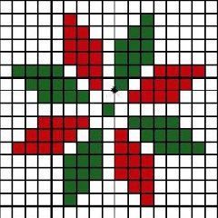 a cross stitch pattern with red, green and white squares in the shape of an x