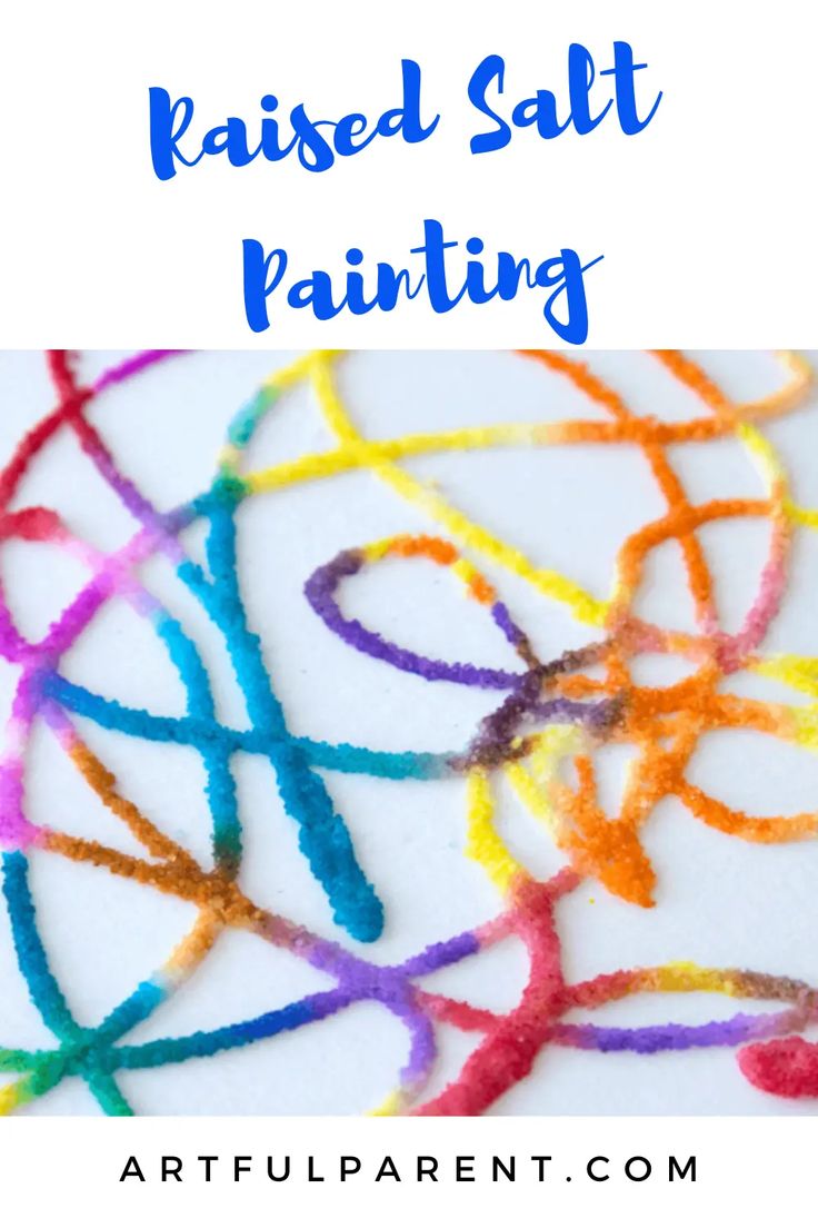 rainbow colored braided salt painting with text overlay that reads, raised salt painting