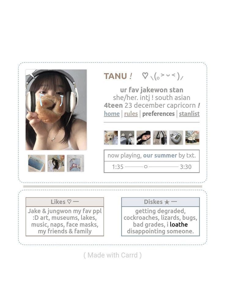 an image of a woman with headphones on her face and the words tanu above it