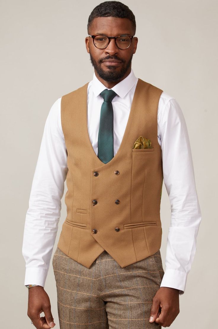 KELVIN - Oak Double Breasted Waistcoat Formal Beige Vest With Notch Lapel, Formal Beige Notch Lapel Vest, Beige Notch Lapel Vest For Formal Occasions, Elegant Beige Vest With Notch Lapel, Elegant Beige Notch Lapel Vest, Elegant Beige Vest For Semi-formal Occasions, Winter Tailored Vest With Notch Lapel, Sleeveless Beige Outerwear For Business, Elegant Beige Single Breasted Vest