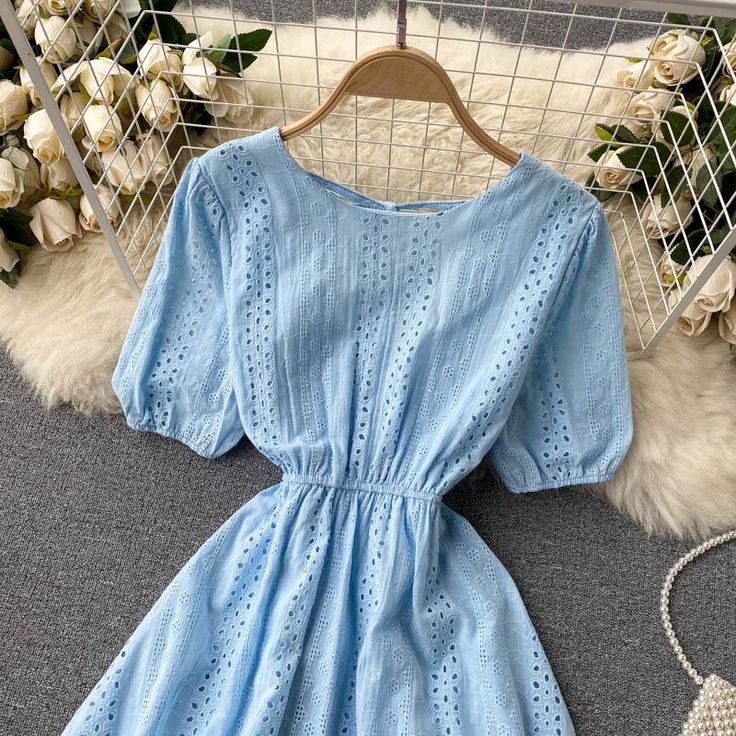 Cute A line short dress fashion dress Material: blended Color: blue, pink, yellow, white Size(cm): free size length 80 bust 86 waist 60-84 A Line Short Dress, Short Dress Styles, A Line Shorts, Dress Material, Dress Fashion, Dress Materials, Short Dress, Pink Yellow, Yellow White