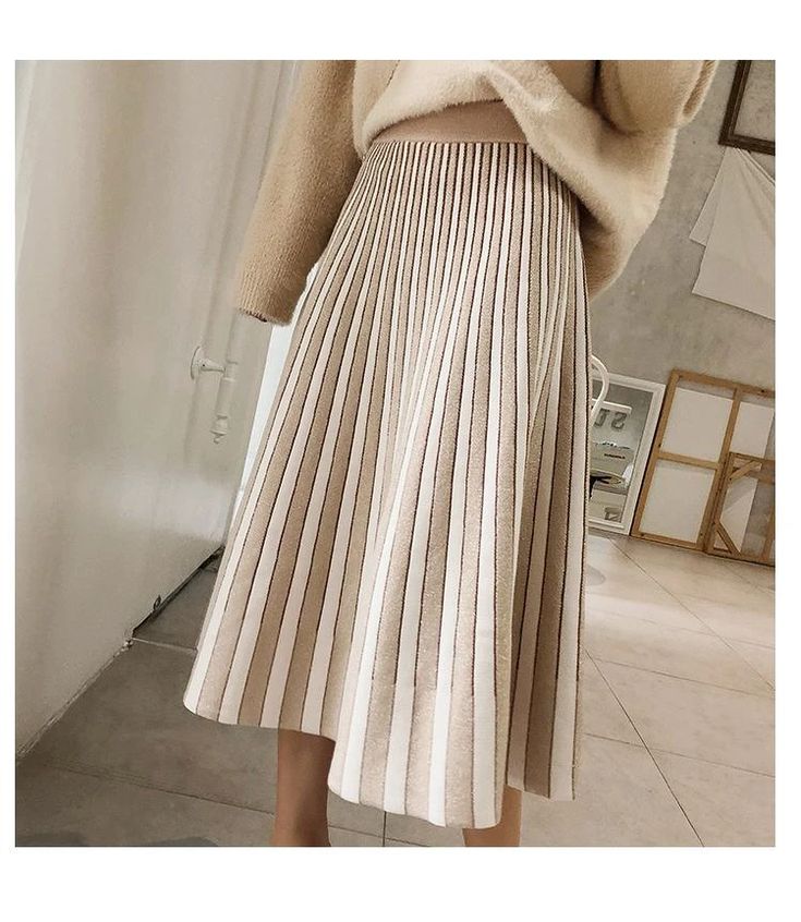 Mid Calf Solid Elastic Knitted Skirt – Tomscloth Trendy Knit Stretch Skirt, Trendy Knit Fitted Skirt, Trendy Fitted Knit Skirt, Trendy Stretch Knit Skirt, Winter Long Non-stretch Pleated Skirt, Elegant Beige Knit Skirt, Elegant Beige Ribbed Skirt, Spring Ribbed Beige Skirt, White Stretch Skirt For Winter