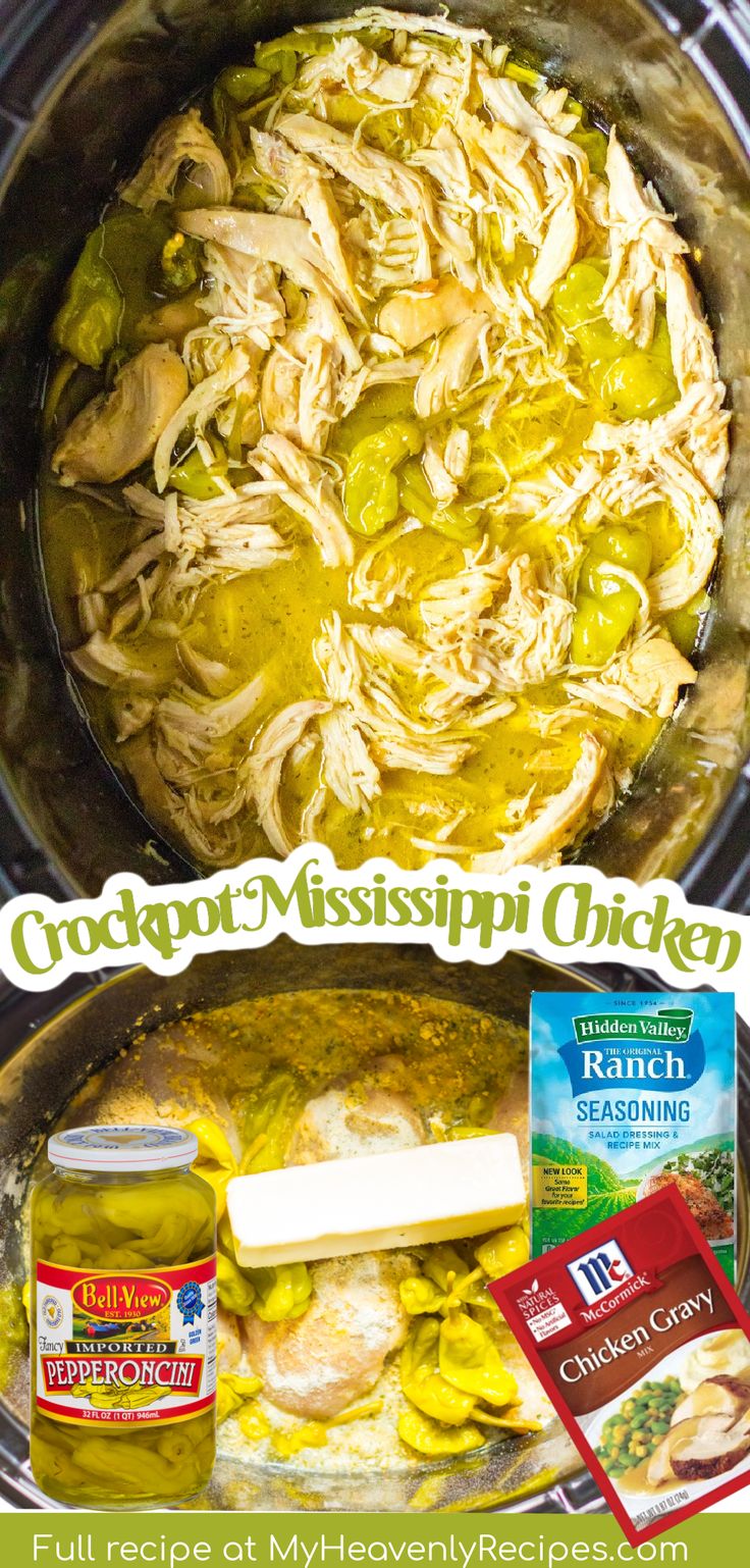 mississippi chicken Ranch Gravy, Crockpot Mississippi Chicken, Mississippi Pot Roast Recipe, Dump And Go Crockpot, My Heavenly Recipes, Mississippi Chicken, Frozen Chicken Recipes, Chicken Breast Crockpot Recipes, Over Mashed Potatoes