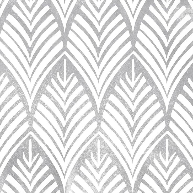 a white and gray wallpaper with leaves on it's side, in an art deco style