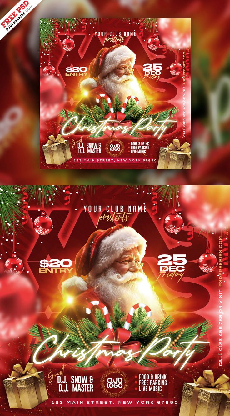 Download Free Merry Christmas Party Instagram Post PSD. A modern, beautiful and unique template, poster, invitation design for Christmas Night Party. This Christmas Night Party post can be used for any holiday party, birthday party, new year’s eve party or any classy nightclub event. It’s the perfect choice for creating a buzz and getting everyone excited for the event. Merry Christmas Poster Design, Merry Christmas Post, Modern Christmas Party, Christmas Poster Design, Christmas Party Flyer, Christmas Flyer Template, Merry Christmas Poster, Party New Year, Flyer Free