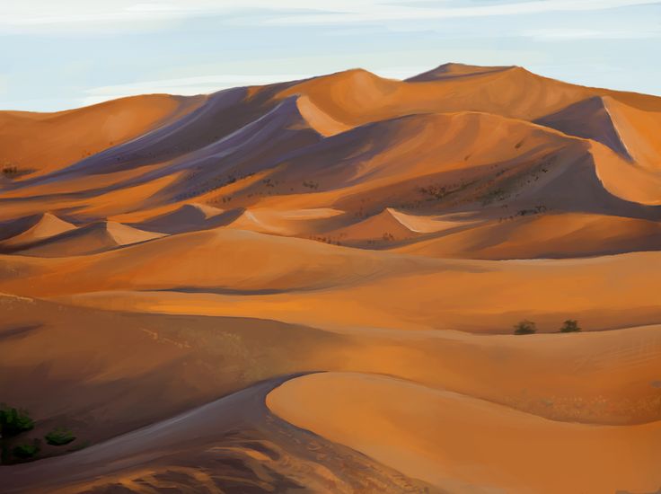 a painting of sand dunes in the desert