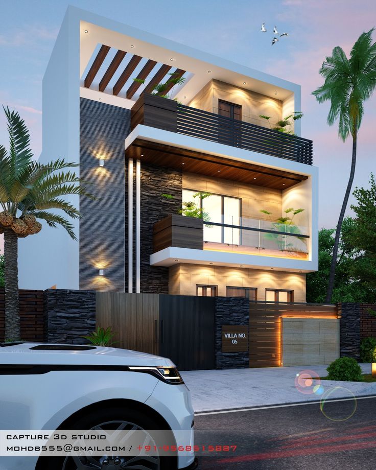 Font Elevation Design
House Design
Beautiful House Design
Luxury House Design Hpl Sheet Front Elevation, Duplex Exterior, Small Modern House Exterior, Exterior Elevation, 3 Storey House Design, Modern Bungalow House Design, Vastu House, 2 Storey House Design, Building Elevation