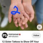 two people holding hands with the word popsugar written on their fingers in blue