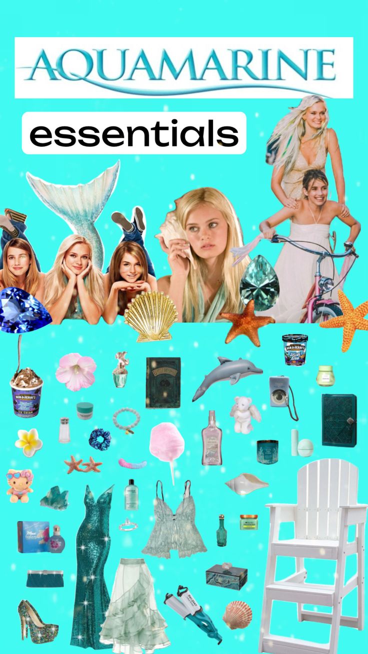 an advertisement for the aquamarinee essentials campaign with pictures of women in bathing suits and