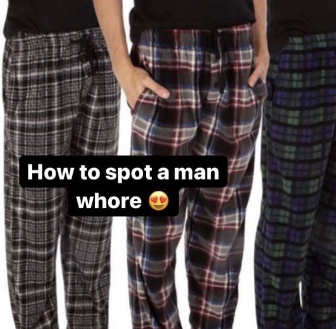 three men wearing pajama pants with the words how to spot a man who's