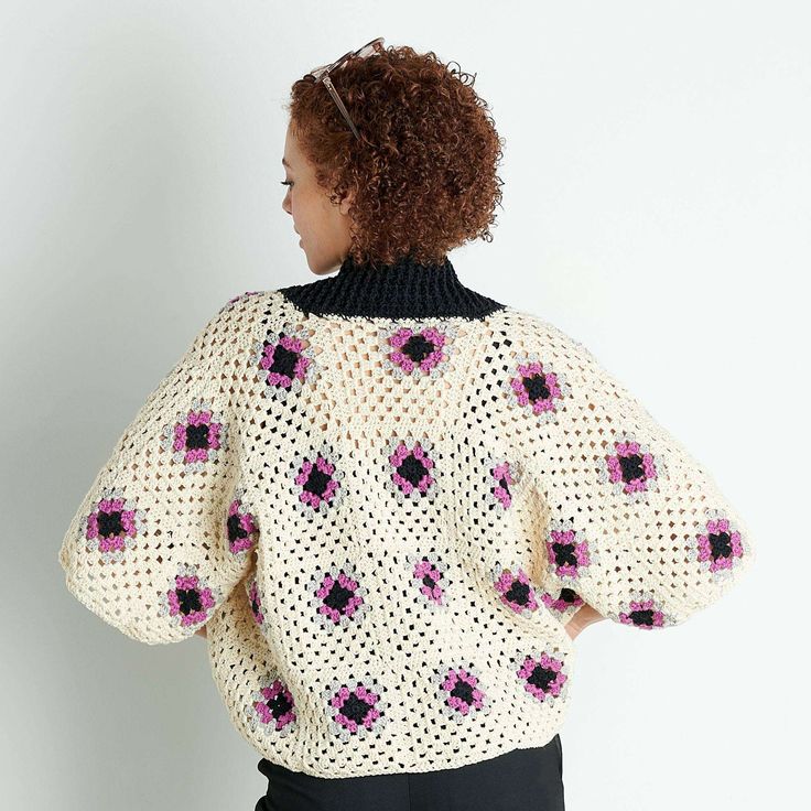 Free Easy Crochet Sweater/Cardigan Pattern For WomenShow off the classic granny square with this modern take on a crochet cardigan. Stitched in our comfortable cotton Patons Grace, you'll do granny square motifs that boast an off-center design, for a fashionable twist you'll love. You'll also practice front post/back post ribbing techniques. Simple crochet squares are all it takes to create this stylish jacket, so it's a great first garment project!Material NotesEverything you need to make your new project is included in this kit! Time to get stitching, and don’t forget to share your progress! Crochet Granny Cardigan, Crochet Granny Square Cardigan, Granny Cardigan, Granny Square Cardigan, Square Cardigan, Easy Crochet Patterns Free, Crochet Granny Square, Granny Square Crochet Pattern, Crochet Cardigan Pattern