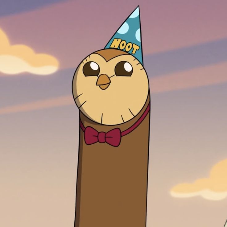 an owl wearing a birthday hat on top of a pole