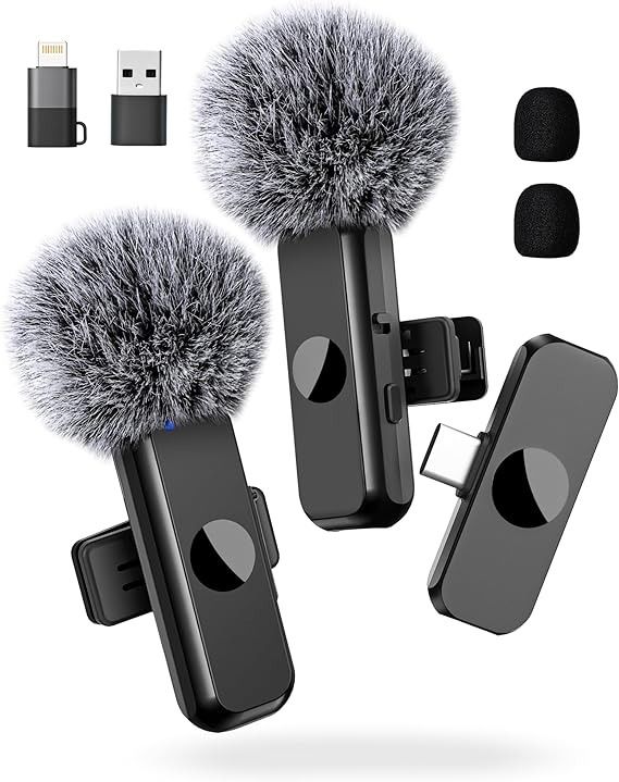 two microphones and an external charger are shown with the same thing attached to it