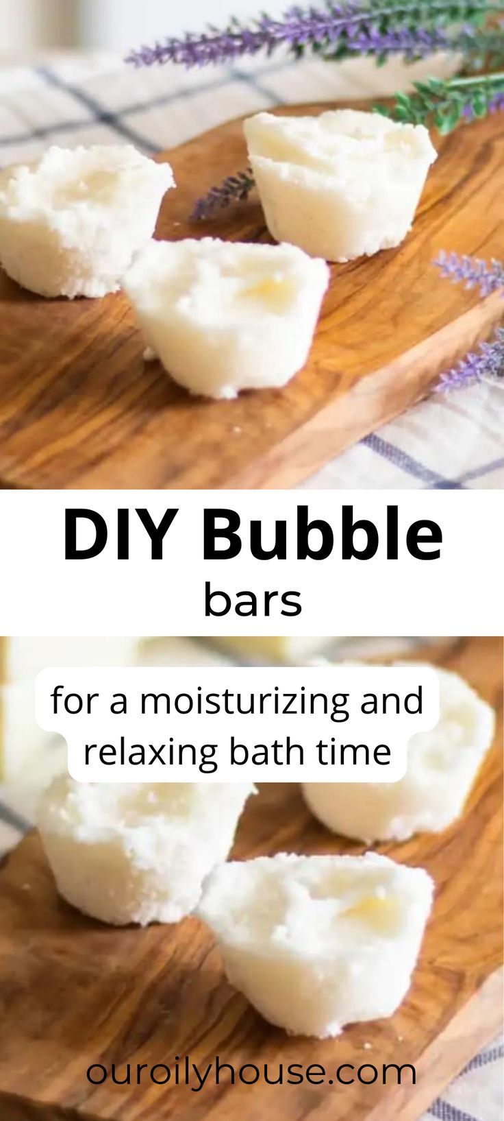 diy bubble bars for a moisting and relaxing bath time recipe on a wooden cutting board