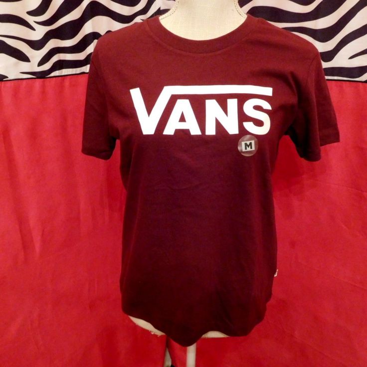 Nwt, Vans Maroon Logo T-Shirt, Women's Multiple Sizes Vans Cotton Graphic Tee, Vans Graphic Short Sleeve T-shirt, Vans Short-sleeved Graphic Tee, Vans Graphic Print Crew Neck T-shirt, Vans Crew Neck T-shirt For Streetwear, Vans Short Sleeve Top With Letter Print, Purple Cotton Logo Print Top, Purple Cotton Tops With Logo Print, Vans Graphic Tee With Logo Print