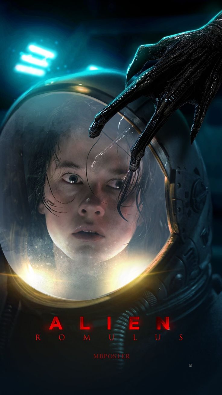 the poster for alien is shown in front of an astronaut's face and hands