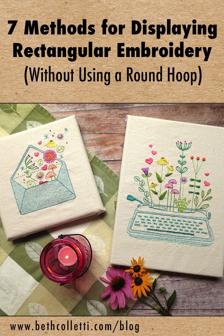 two embroidered notebooks with flowers on them and the words, 7 method for displaying rectangular embroidery without using round hoop