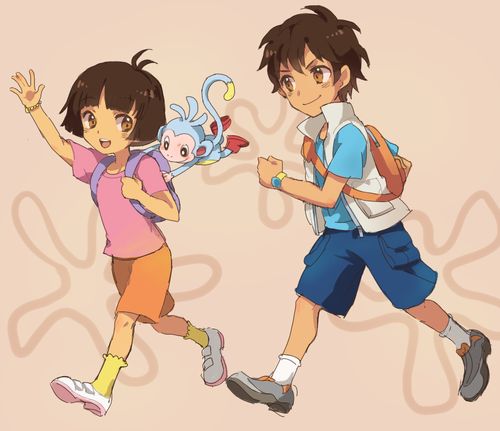 two young people are running and one is holding a pokemon toy in his hand while the other runs