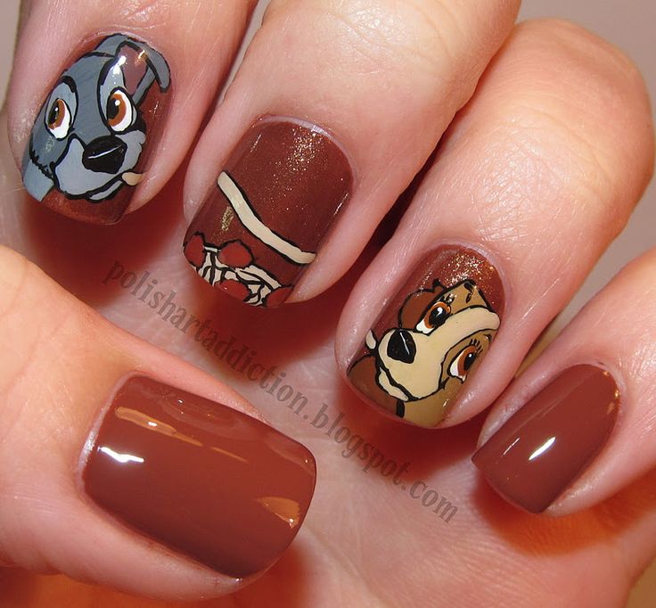 Valentine's Day Lady and the Tramp Nail Art Frozen Nails, Fashion Nail Art, Unghie Nail Art, Nail Art Disney, Her Nails, Disney Nails, Get Nails, I Love Nails, Cute Nail Art