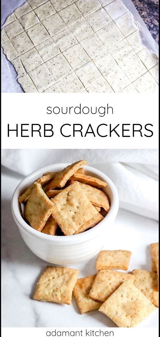 crackers in a white bowl on top of a counter with the words sourdough herb crackers