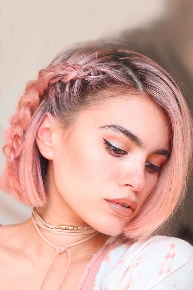 Simple Braids for Short Hair to Look Dazzling ★ See more: http://lovehairstyles.com/simple-braids-for-short-hair/ Gold Hair Colors, Hair Color Rose Gold, Short Braids, Peinados Fáciles Para Cabello Corto, Penteado Cabelo Curto, Easy Braids, Rose Gold Hair, Pink Nail, Braids For Short Hair