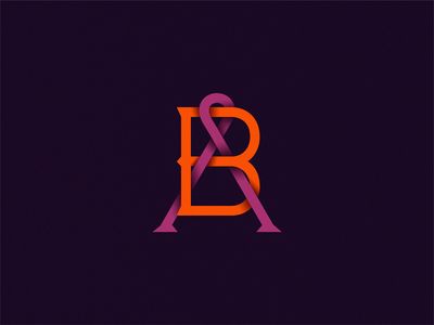 the letter b is made up of two different colors and shapes, with an orange and purple