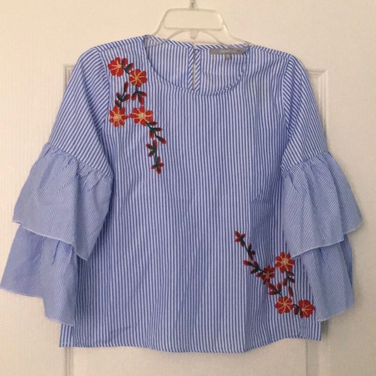 As Shown Light Blue Embroidered Tops For Spring, Blue Embroidered Spring Tops, Spring Embroidered Blue Tops, Blue Embroidered Tops For Spring, Spring Blue Embroidered Top With Floral Details, Casual Blue Embroidered Top With Floral Details, Rain Blue, Sweet Rain, Embroidered Top