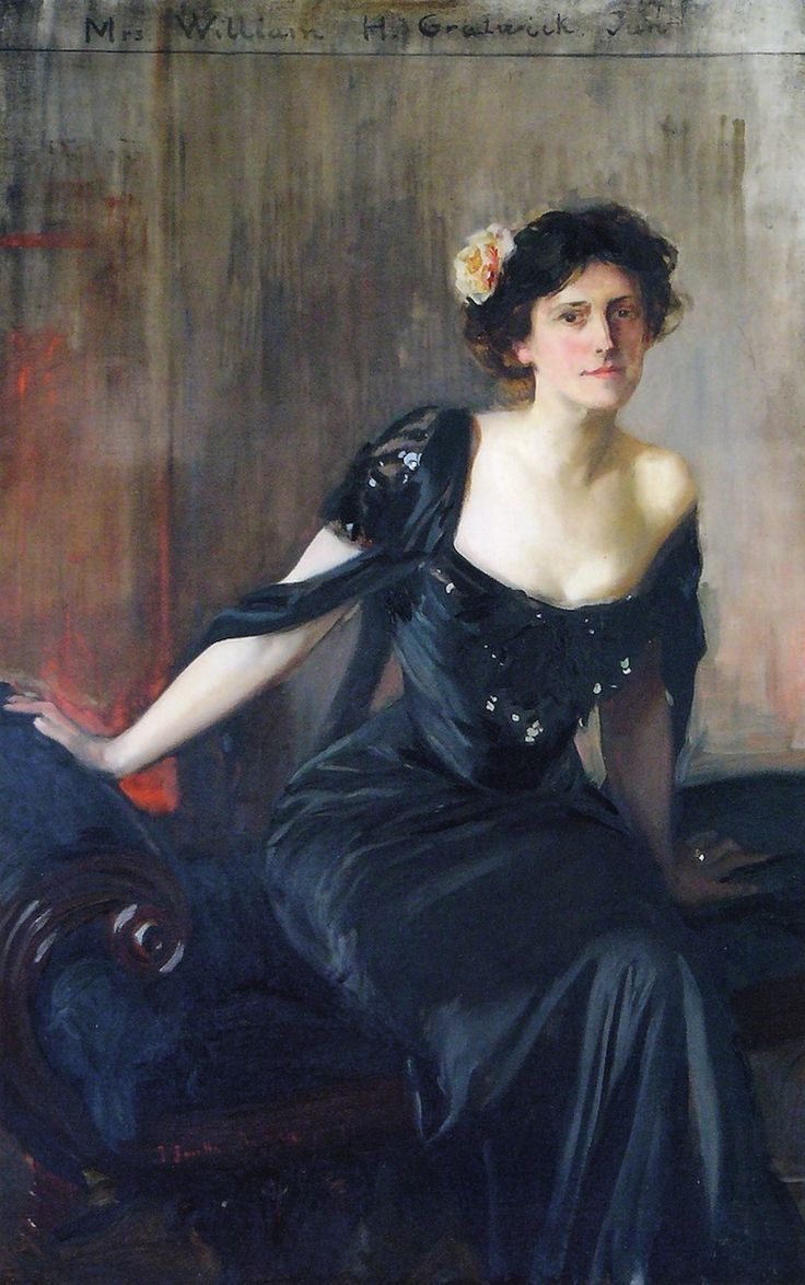 a painting of a woman in a black dress