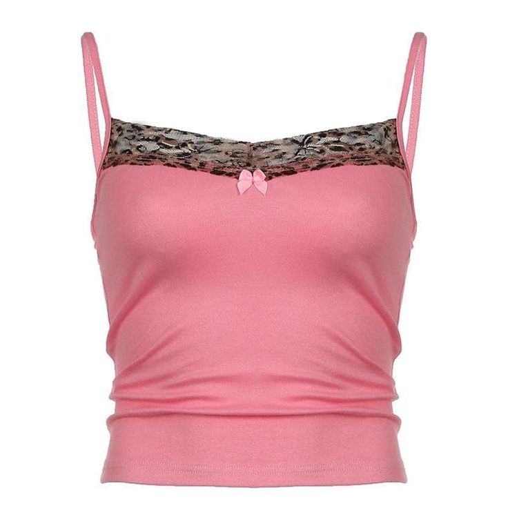 Please refer to our sizing chart for a guideline when choosing a size. 5 business days order processing time. 90% polyester 10% spandex Y2k Cami Top, Crop Top Pink, Y2k Cami, Beach Tanks Tops, Y2k Crop Top, Vintage Leopard, Womens Camisoles, Lace Splicing, Spaghetti Strap Top