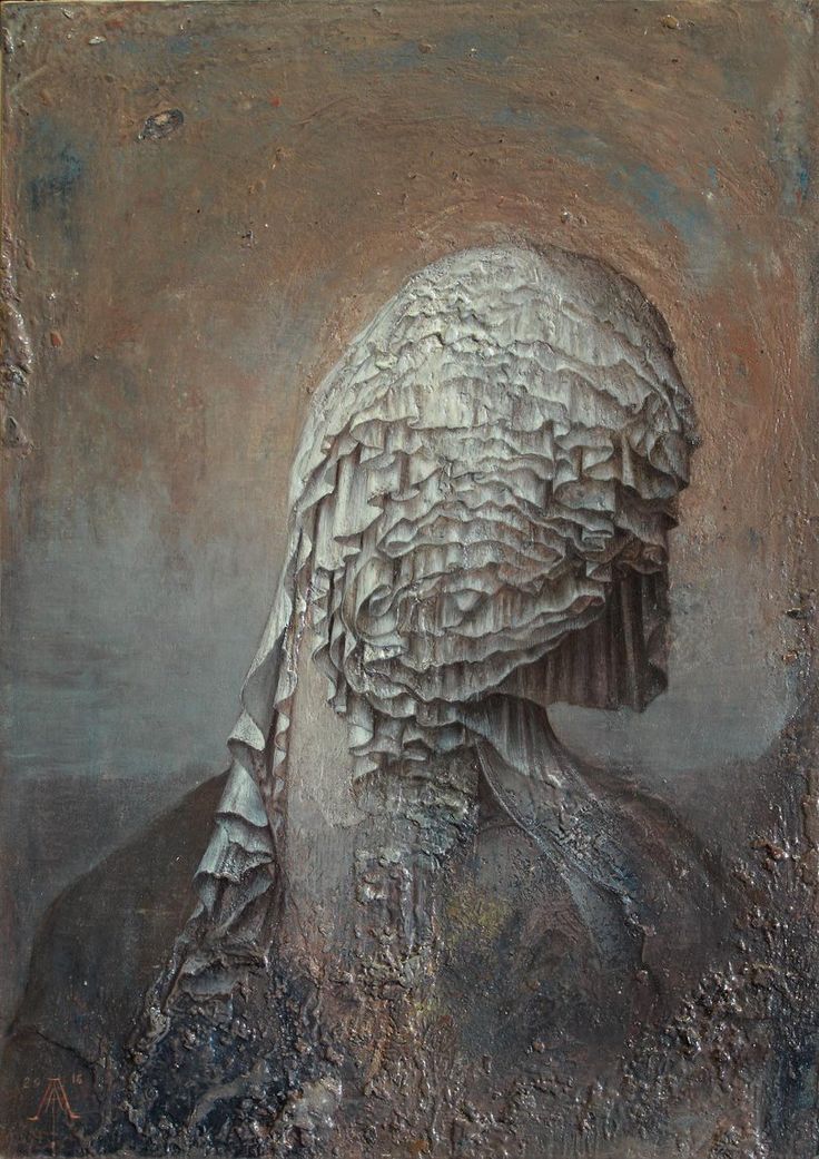 a painting of a woman's head with long hair and an intricate pattern on it