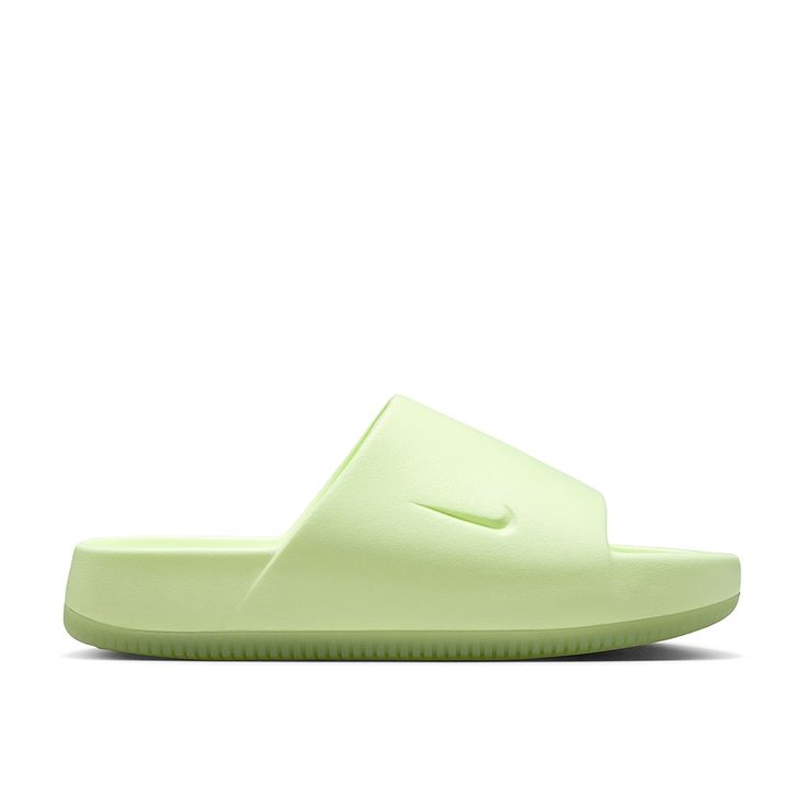 Nike-Calm Slide Sandal - Women's When it comes to the Calm slide sandal from Nike, it's all in the name. Take a deep breath and slip into a minimalist look with maximalist cushioning. Contoured foam is seamlessly created from one piece, and cradles your feet to help keep them in place. To top it off, the water-friendly design dries quickly, making it ideal for relaxing poolside. Comfortable Green Slides With Textured Footbed, Green Cushioned Slip-on Slides, Green Slides With Textured Footbed, Green Casual Slides For Swimming, Green Synthetic Slides, Summer Leisure Slippers, Green Casual Slides, Green Synthetic Slide Sport Sandals, Green Slide Sport Sandals For Summer